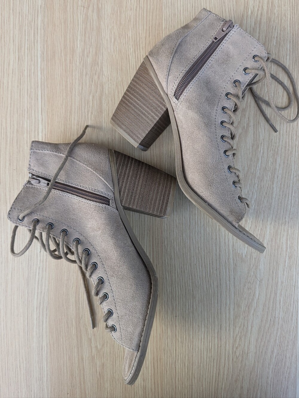 Mossimo Supply Co. Phobe Taupe Open-Toe Lace-Up Ankle Boots